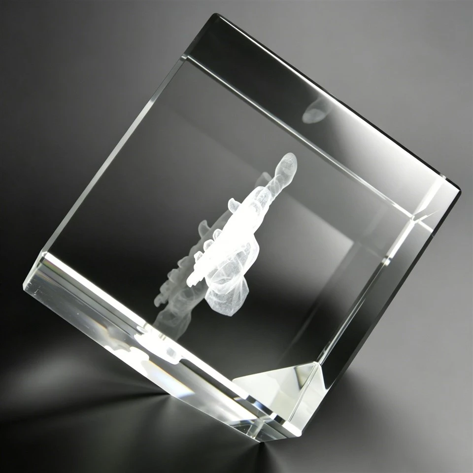 Handshake 3D Engraved Cube Crystal Award Trophy factory